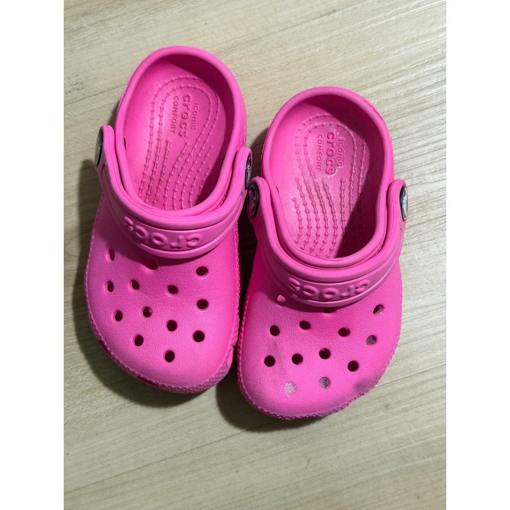 Crocs Classic Clog Pink 7 Toddler Girls Lightweight Breathable Slip On